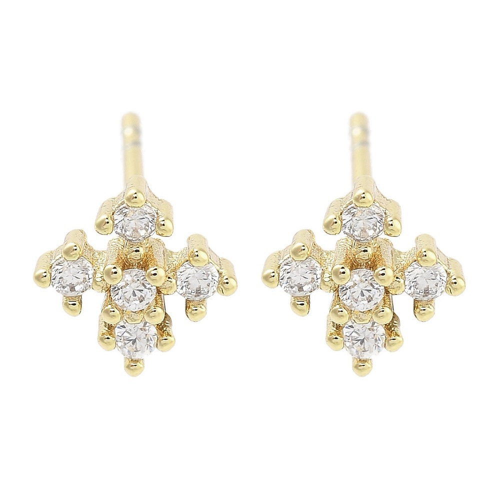 18k Gold Plated Cubic Zirconia Flower Stud Earrings